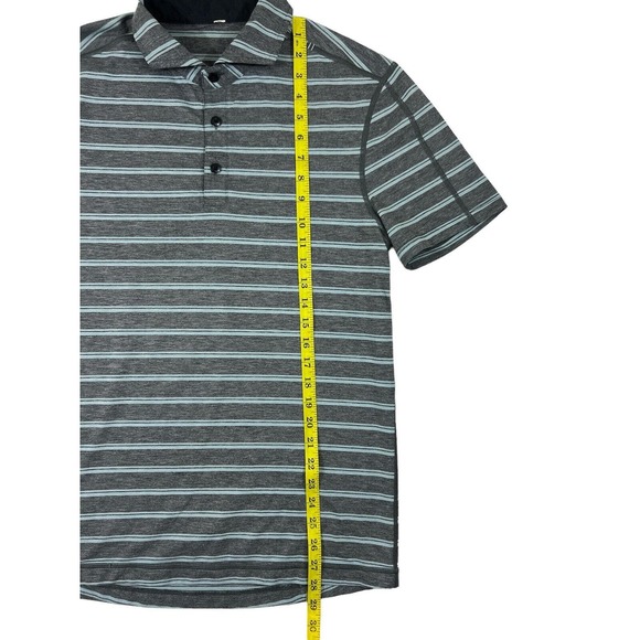 Lululemon Evolution Polo Shirt Mens Size Medium M Gray Striped Short Sleeve Golf - Picture 2 of 6